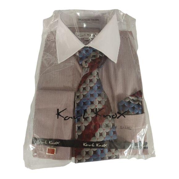 MEN'S KARL KNOX BURGUNDY- WHITE VERTICAL STRIPE COMBO SET. SX4482. - Picture 4 of 5